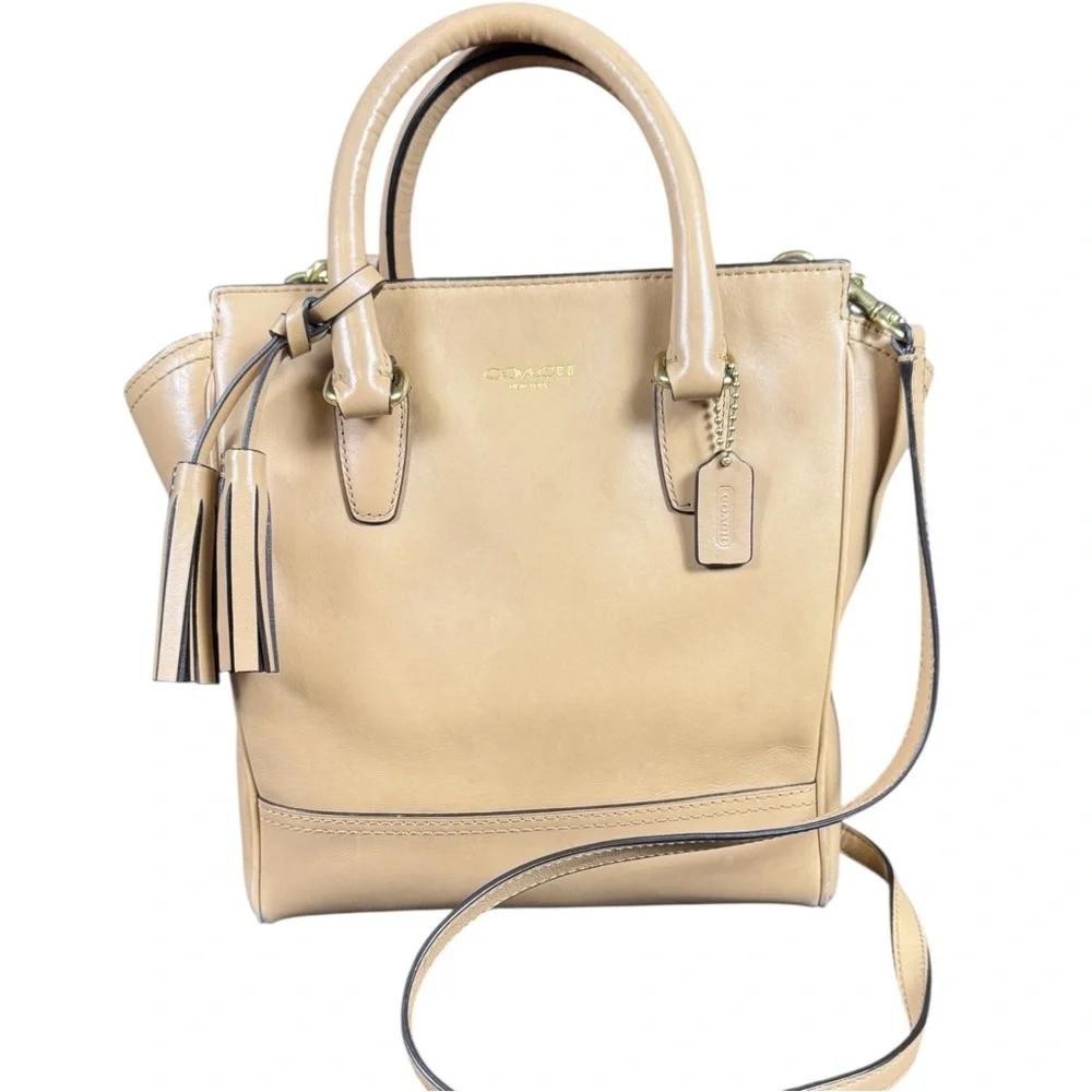EUC Coach 2way Legacy Mini Tote Crossbody Beige Tan Leather Bag